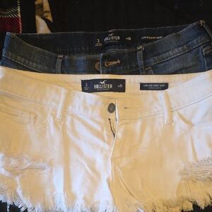 Hollister Women's White and Blue Denim Shorts 2 Pairs Size 3 26" Selling As Set
